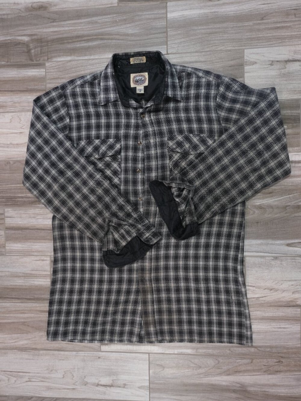 Vintage Bay Area Trading Co. Flannel Shirt Jacket | Black & Grey Plaid | Size L